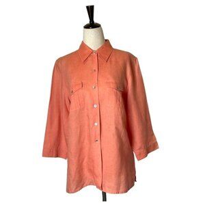 Edward Peach Orange‎ Pocketed Irish Linen Collared Button Down Shirt Size M